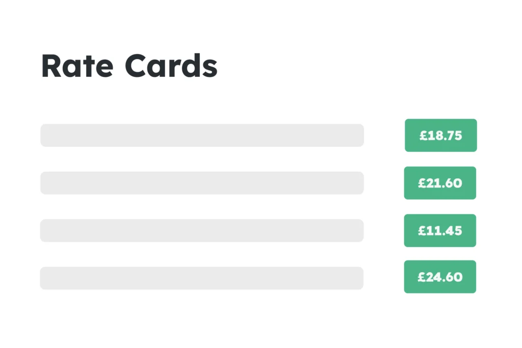 Traffic management rate cards used to manage job costs and pricing.