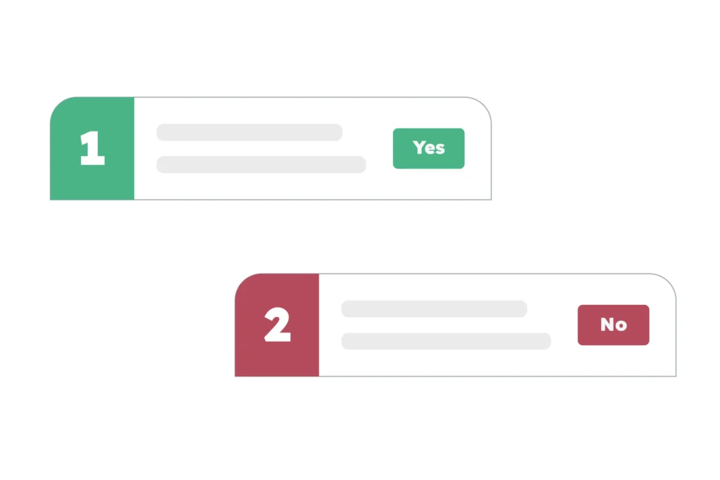 Digital risk assessment questions with yes and no responses.