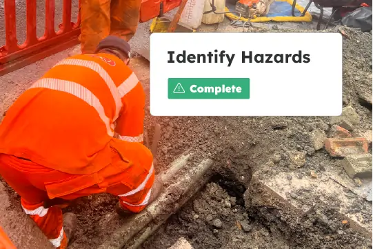 Utility operative identifying site hazards as part of a digital safety briefing