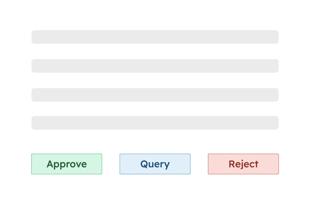 Rate card approval options for approving, querying or rejecting commercial rates.