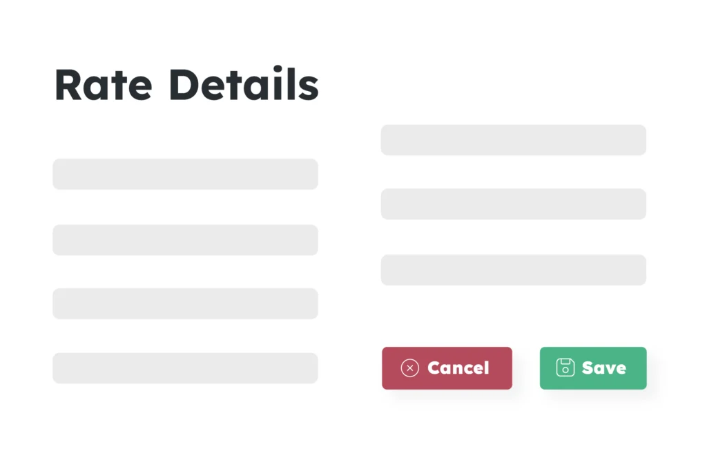 Rate card details used to manage and update utility job pricing.