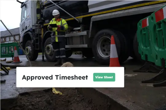 Utility operative timesheet approved against completed on-site work.