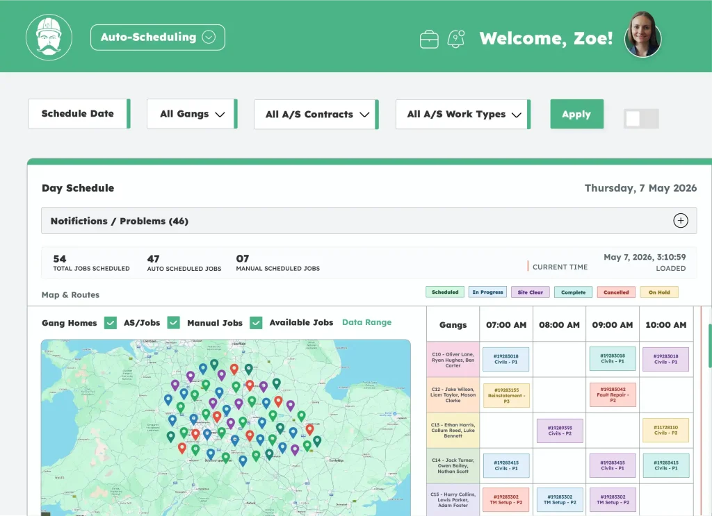 Generate draft schedules aligned to business priorities, skills, permits and capacity