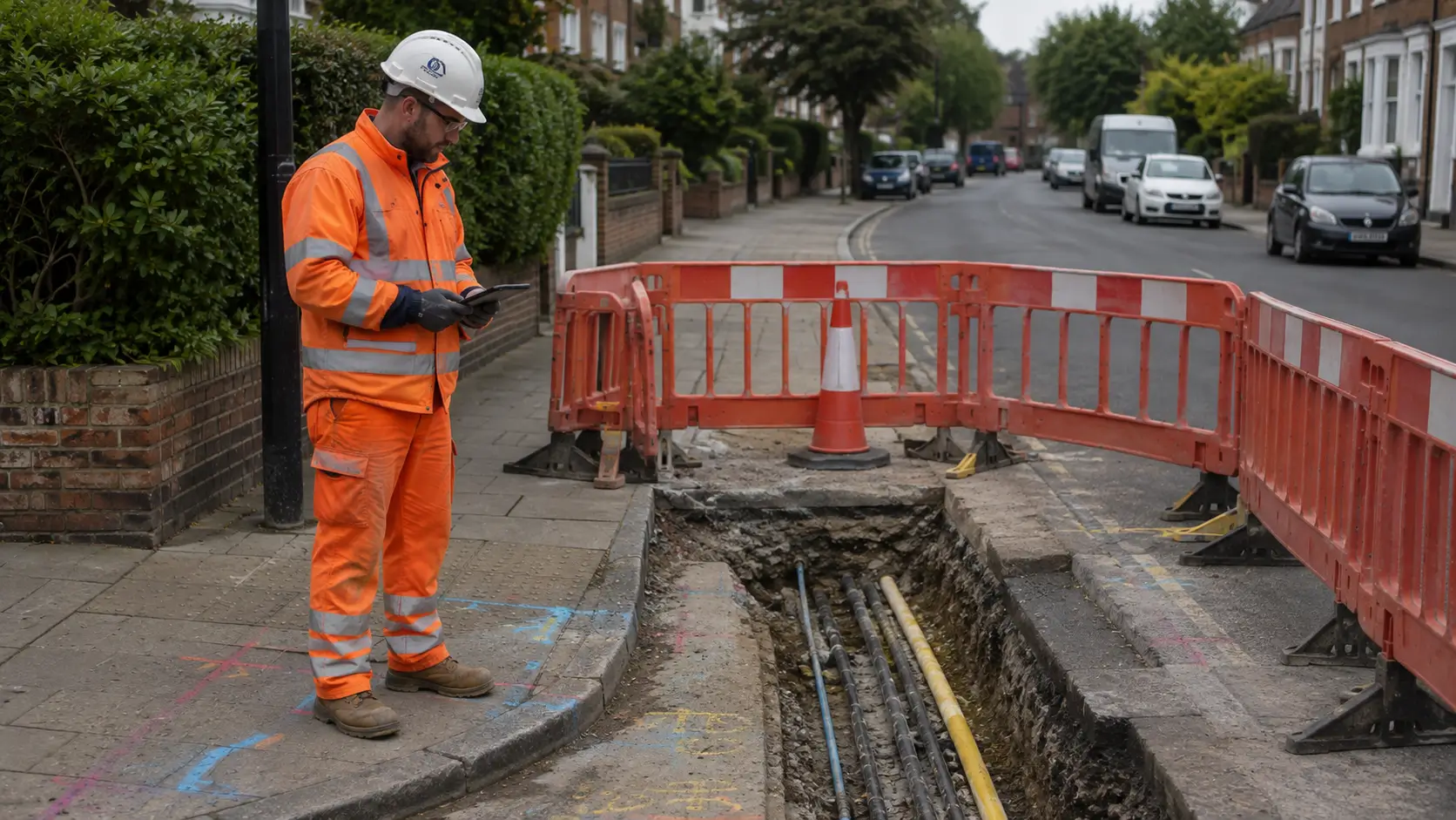 Utility operatives carefully analysing underground assets.