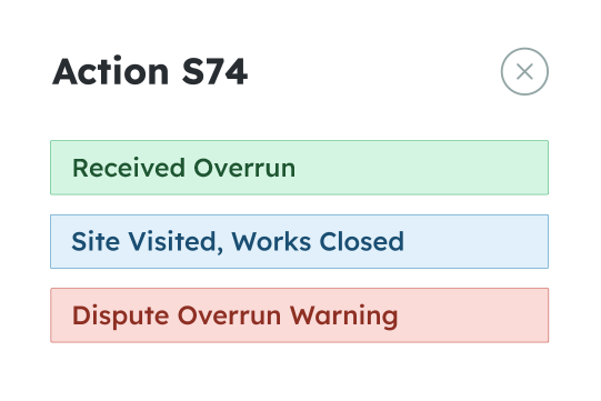 Section 74 overrun actions for managing street works compliance.