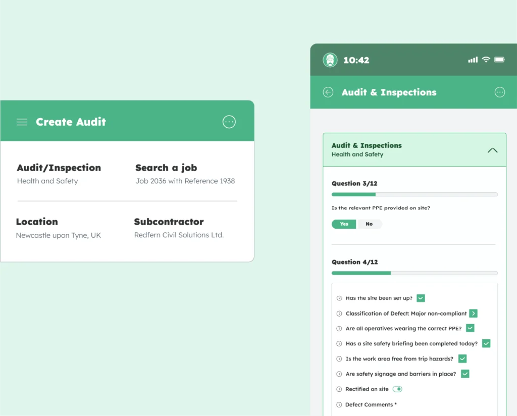Health and safety audit and inspection software used to record site checks and defects.
