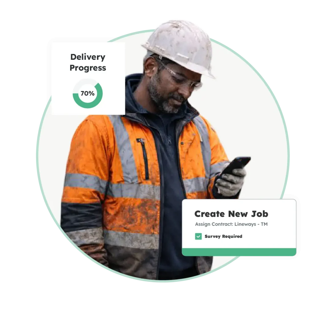 Utilities operative using work order management software to track job delivery progress.